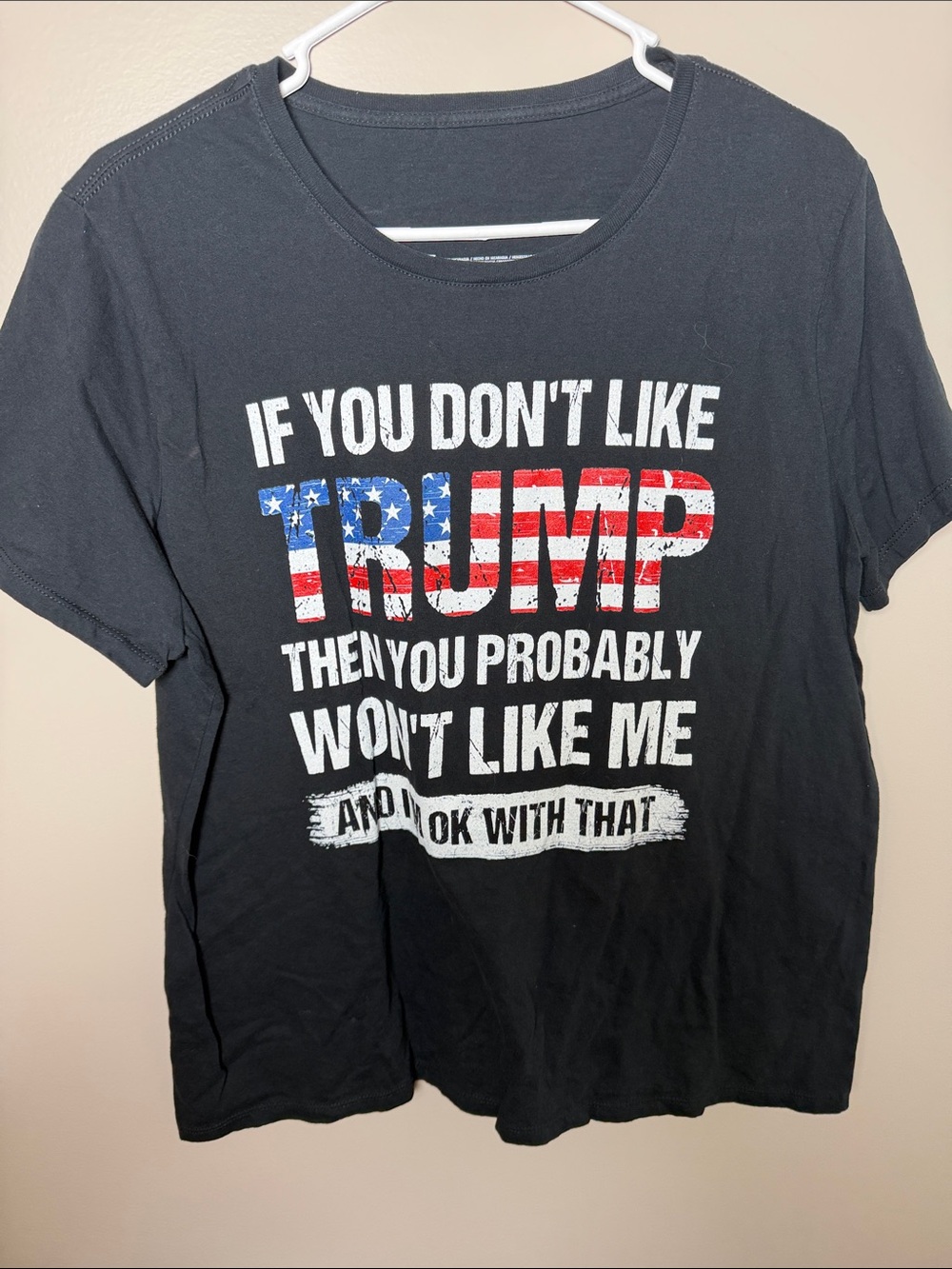Black Graphic Tee with American Flag 'TRUMP' Print